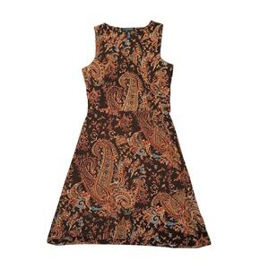 Lauren Ralph‎ Lauren Women Brown Paisley Moc Wrap Jersey Casual Dress Size Small